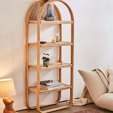 4-Tier Natual Rattan Bookshelf Magazine Holder Office Bookcase with Open Storage-Bookcases & Bookshelves,Furniture,Office Furniture